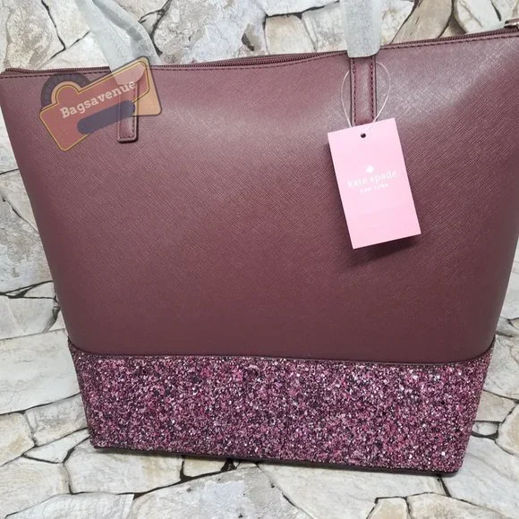 #bagsavenue Penny Greta Court Cherrywood Glitter Maroon Glitter Tote Kate Spade - Picture 5 of 14